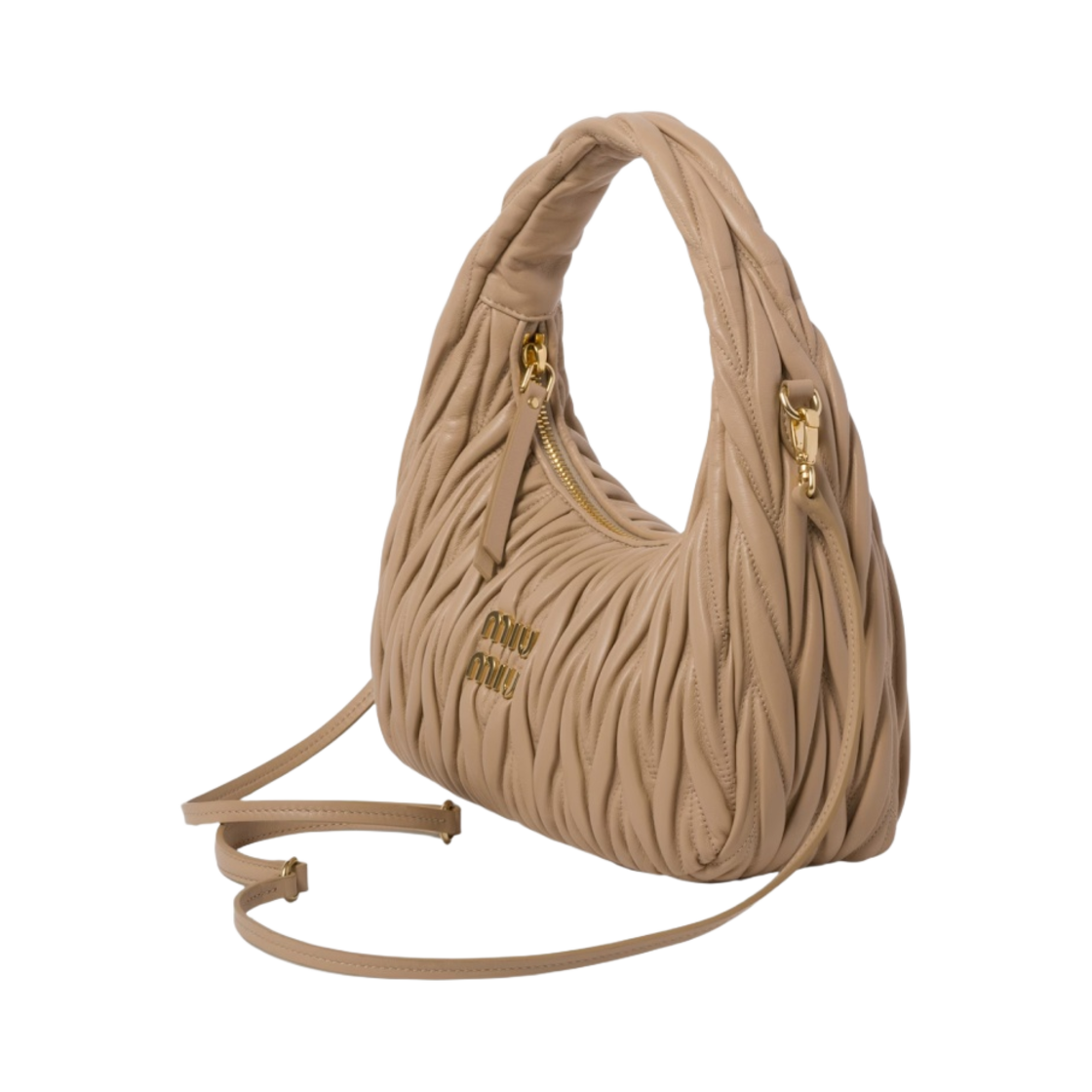 미우 미우 완더 마테라쎄 나파 레더 호보백 샌드 베이지(Miu Miu Wander Matelasse Nappa Leather Hobo Bag Sand Beige) - 2