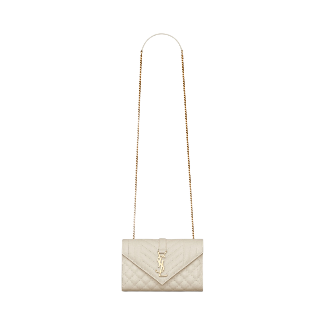 600195-BOW91-9207 Saint Laurent Envelope Small Bag In Mix Matelasse Grain De Poudre Embossed Leather Blanc Vintage