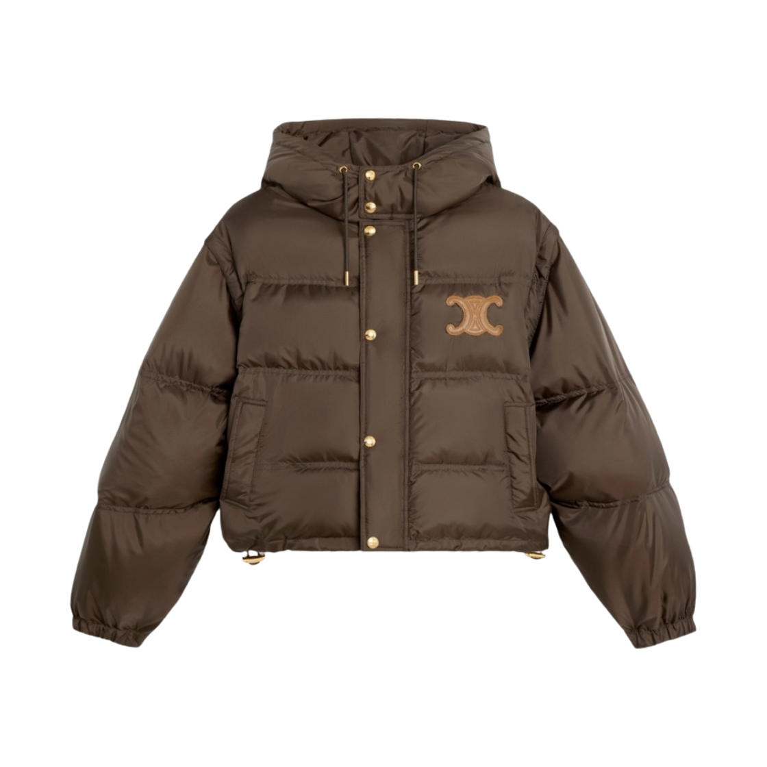 2W661901V-19CO (W) Celine Cropped Triomphe Down Jacket in Lightweight Nylon Chocolate - 대표 이미지 #1