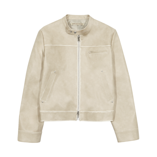 MF2513LE001MBEFR Margarin Fingers Rivet Washed Fake Leather Jacket Beige