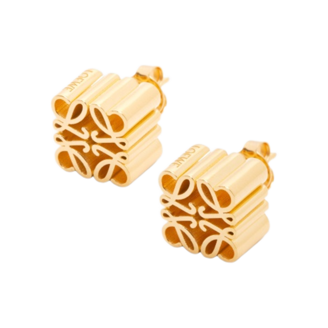 (W) 로에베 아나그램 스터드 이어링 스털링 실버 골드((W) Loewe Anagram Stud Earrings in Sterling Silver Gold) - 1