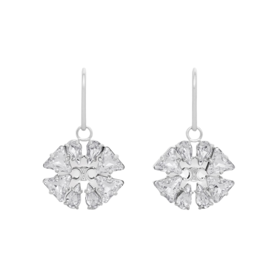 (W) 셀린느 데이지 이어링 브래스 로듐 피니쉬 스트라스 실버((W) Celine Daisy Earrings in Brass with Rhodium Finish Strass Silver) - 1