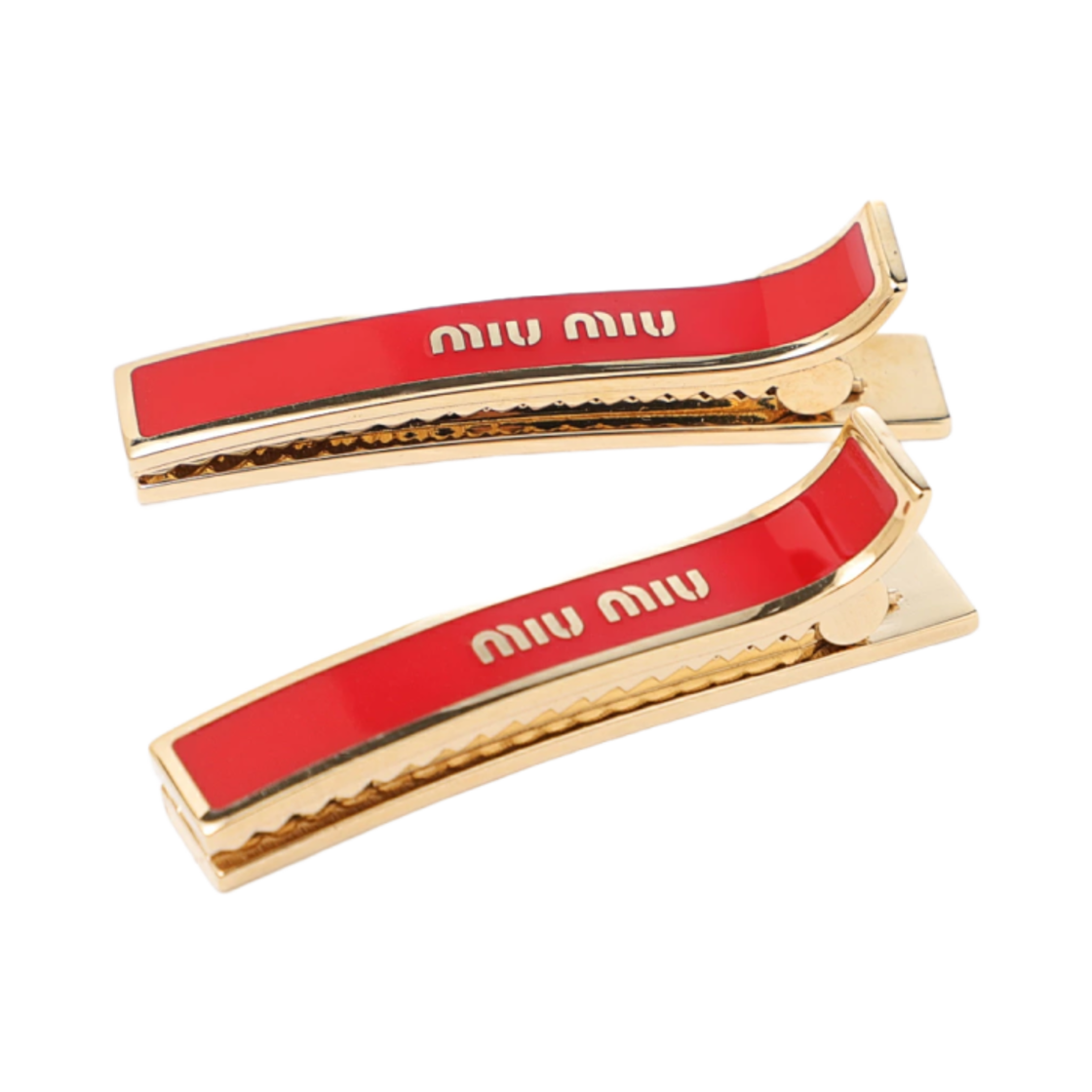 5JF136-2F6T-F0011 (W) Miu Miu Enameled Metal Hair Clip Red