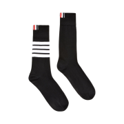 Thom Browne Lightweight Cotton 4-Bar Mid Calf Socks Black
