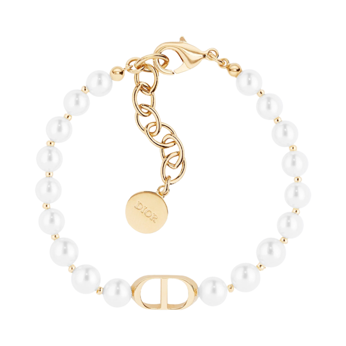 (W) 디올 30 몽테뉴 브레이슬릿 골드 피니쉬 메탈 화이트 레진 펄((W) Dior 30 Montaigne Bracelet Gold Finish Metal White Resin Pearls) - 1