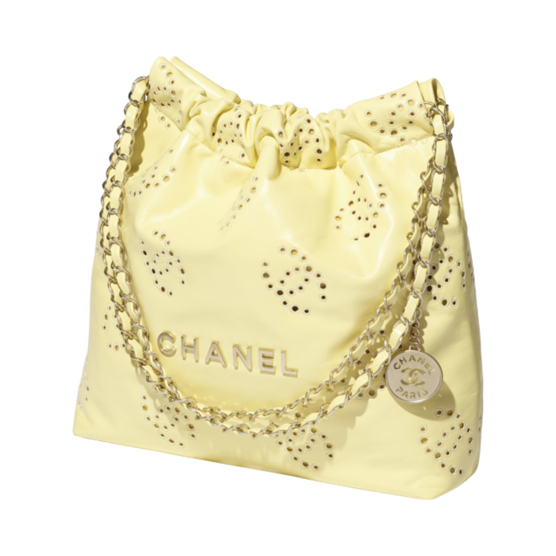 샤넬 22 스몰 핸드백 샤이니 카프스킨 & 골드 메탈 라이트 옐로우(Chanel 22 Small Handbag Shiny Calfskin & Gold Light Yellow) - 2