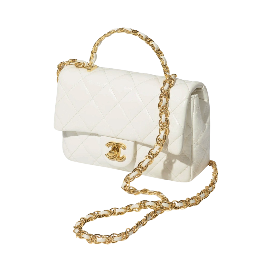 샤넬 핸들 장식의 스몰 플랩백 샤이니 램스킨 & 골드 메탈 화이트(Chanel Small Flap Bag with Top Handle Shiny Lambskin & Gold White) - 2