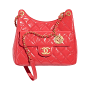 Chanel Hobo Bag Shiny Crumpled Calfskin & Gold Red