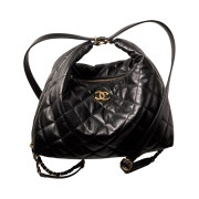 Chanel Maxi Hobo Bag Lambskin & Gold Black