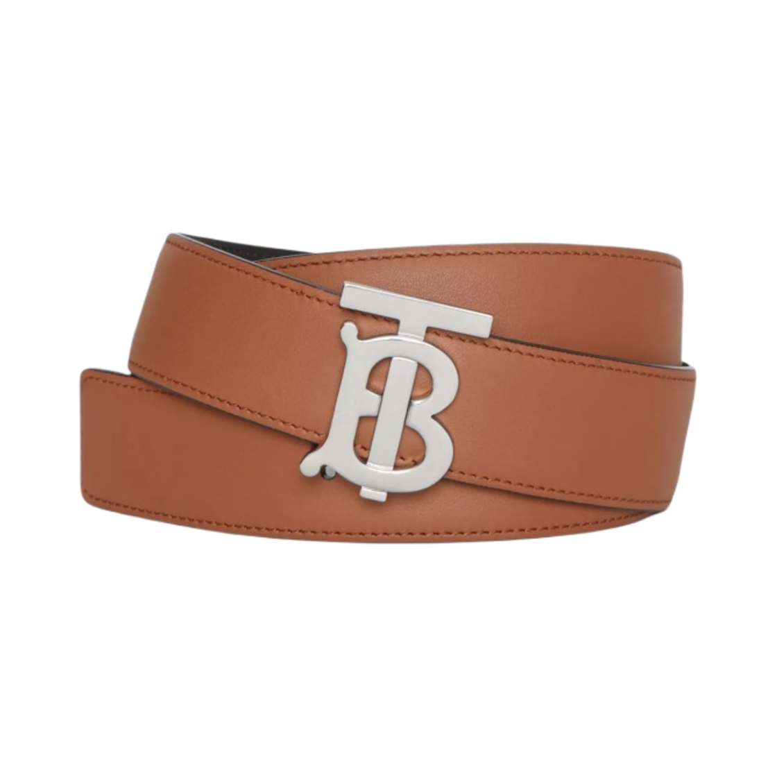 (W) 버버리 모노그램 모티프 리버시블 레더 TB 벨트 몰트 브라운 블랙((W) Burberry Monogram Motif Reversible Leather TB Belt Malt Brown Black) - 1