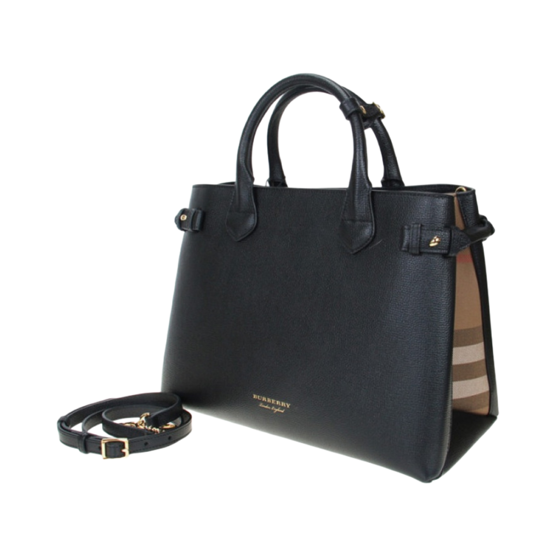 버버리 하우스 체크 미디움 배너 토트백 블랙(Burberry House Check Medium Banner Tote Bag Black) - 2