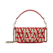 Valentino Small Loco Toile Iconographe Shoulder Bag Beige Red
