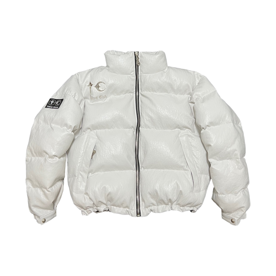 떠그 클럽 레더 퍼퍼 자켓 화이트 (폴리에스터)(Thug Club Leather Puffer Jacket White (Polyester))