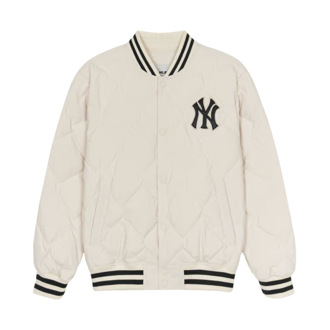 MLB 바시티 다이아 퀼팅 립 라이트웨이트 숏 푸퍼 자켓 뉴욕 양키스 D.크림(MLB Varsity Dia Quilted Rib Lightweight Short Puffer Jacket New York Yankees D.Cream)