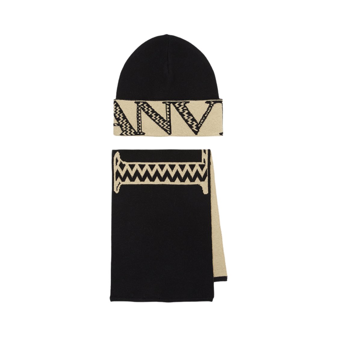 (키즈) 랑방 머플러 비니 세트 블랙((Kids) Lanvin Muffler Beanie Set Black)