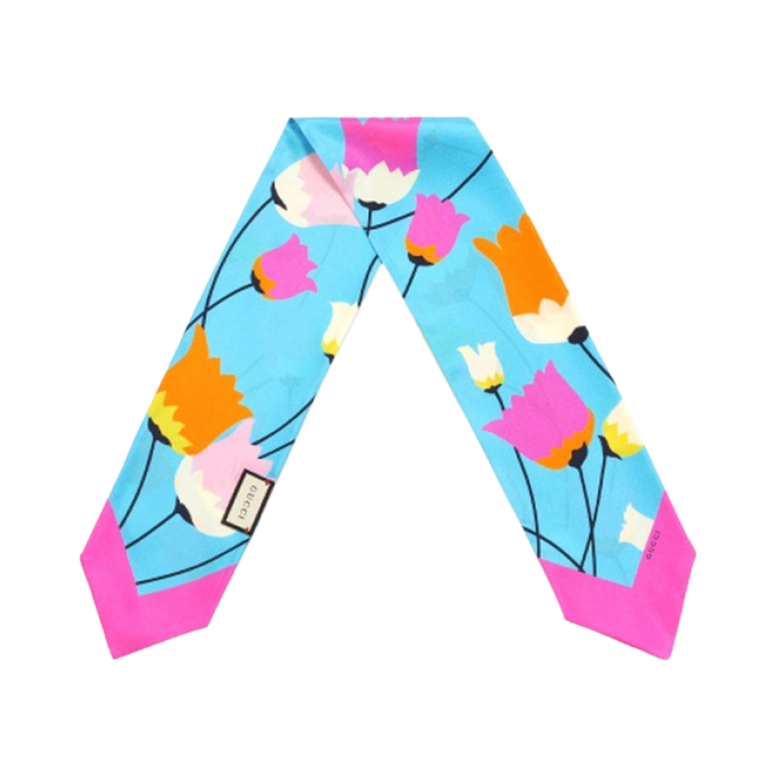 (W) 구찌 튤립 프린트 실크 넥 보우 블루((W) Gucci Tulip Print Silk Neck Bow Blue)