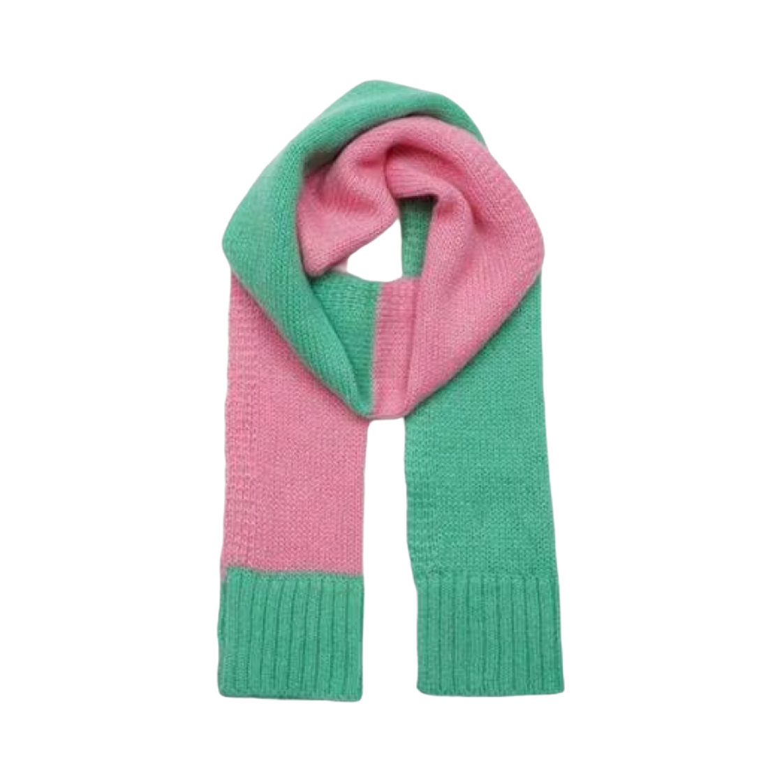 KW0969YN0173327 JW Anderson Color Block Ribbed Edge Scarf Bubblegum Pink Jade Green