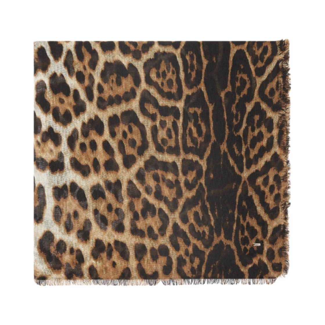 (W) 생로랑 라지 스퀘어 레오파드 스카프 베이지 앤 블랙 캐시미어 에타민 베이지((W) Saint Laurent Large Square Leopard Scarf in Beige and Black Cashmere Etamine Beige) - 1