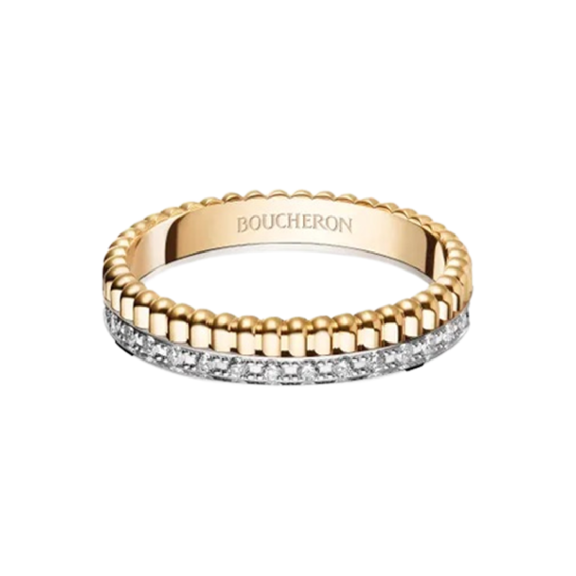 부쉐론 콰트로 레디언트 에디션 웨딩 밴드 18K 옐로우 골드 화이트 골드 다이아몬드(Boucheron Quatre Radiant Edition Wedding Band 18K Yellow Gold White Gold Diamond)