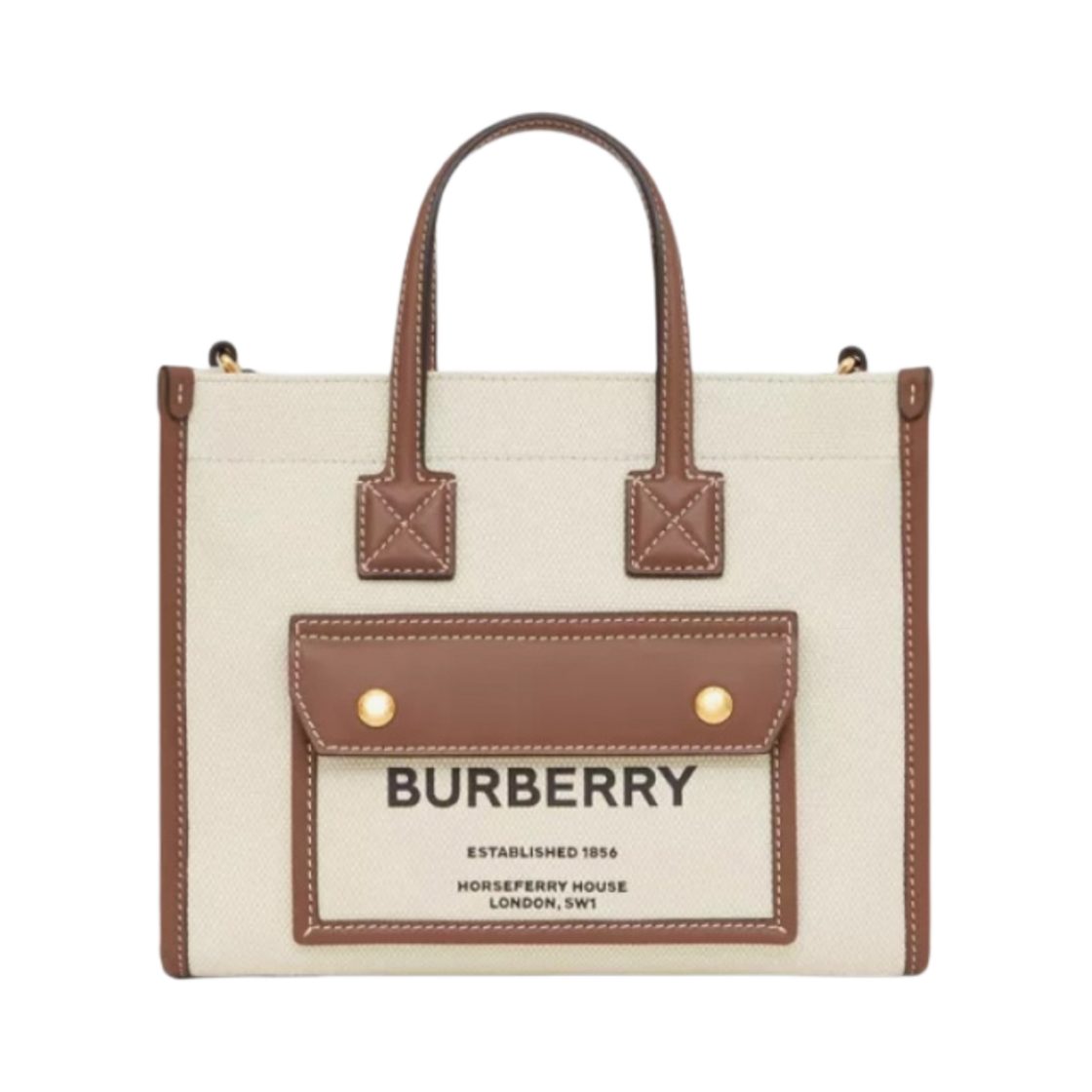 8044143 Burberry Mini Two-Tone Canvas and Leather Freya Tote Bag Natural Tan - 대표 이미지 #1
