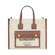 Burberry Mini Two-Tone Canvas and Leather Freya Tote Bag Natural Tan