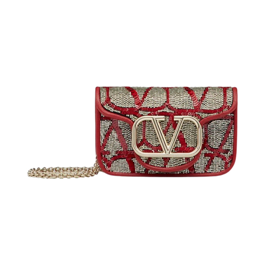 발렌티노 트왈 아이코노그래피 자수 체인 로코 마이크로백 레드(Valentino Loco Micro Bag with Chain with Toile Iconographe Embroidery Red) - 1