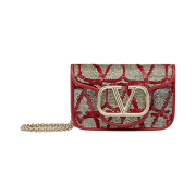 Valentino Loco Micro Bag with Chain with Toile Iconographe Embroidery Red