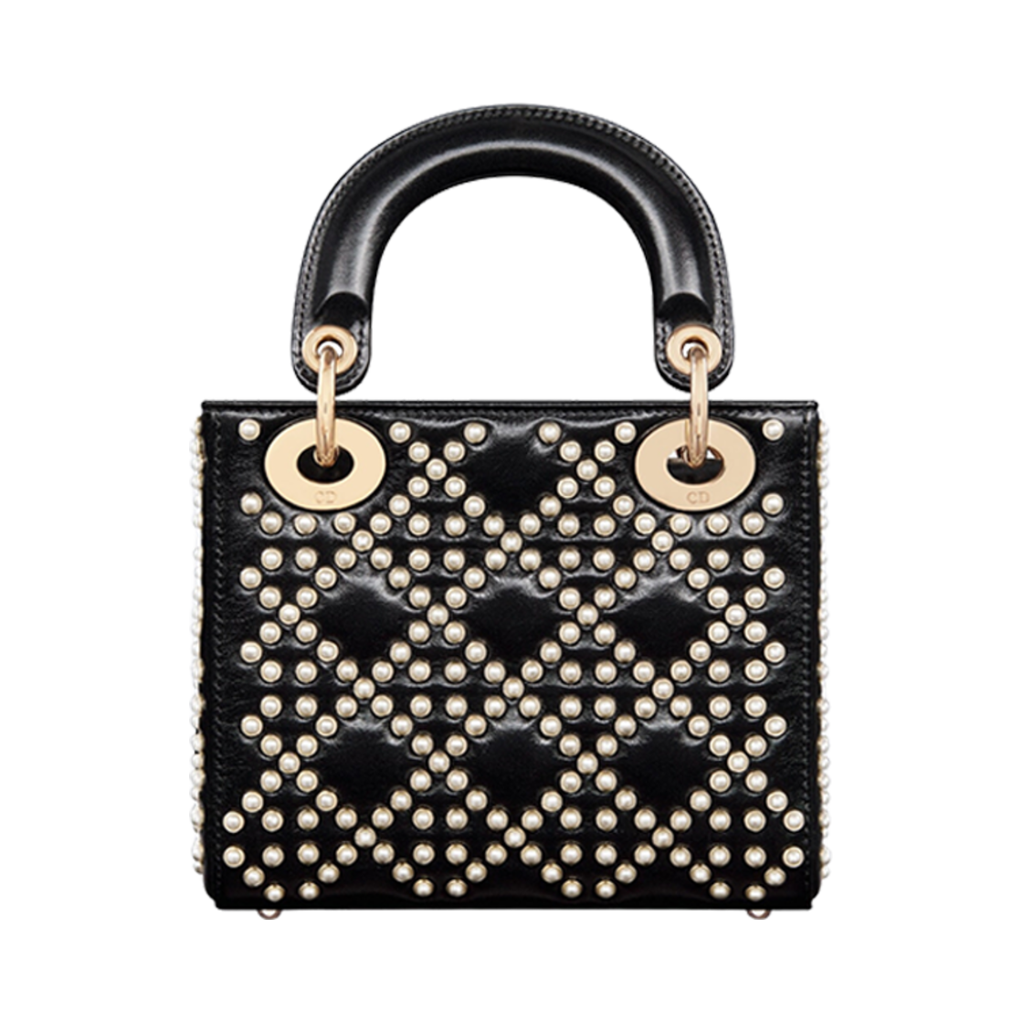 M0505OWFX-M911 Dior Mini Lady Bag Black Crinkle Effect White Resin Half Pearl Motif - #2