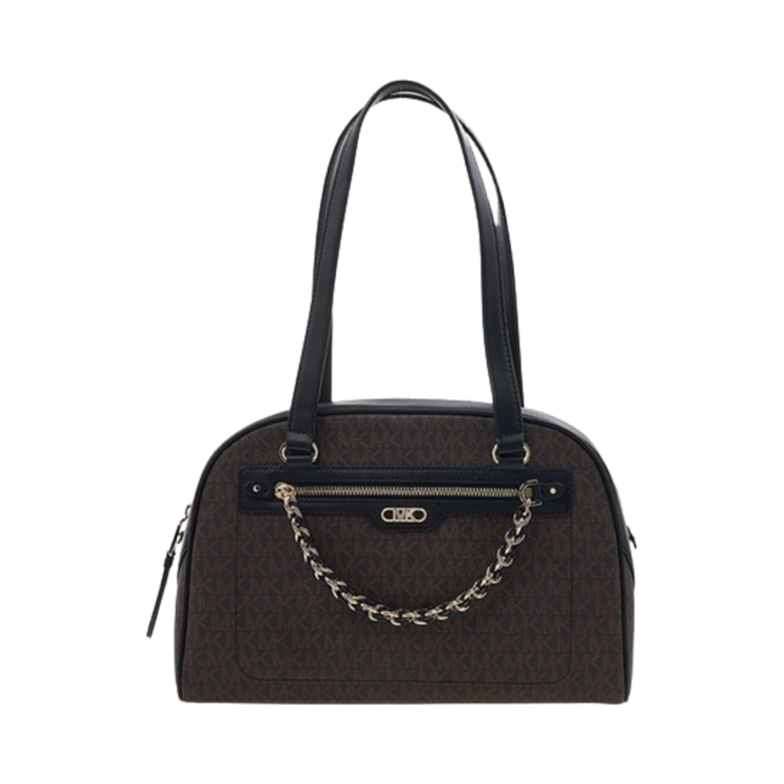 30F3G6WE2B292 Michael Kors Logo Print Chain Shoulder Bag Black Brown