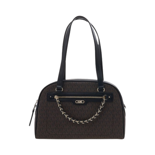 30F3G6WE2B292 Michael Kors Logo Print Chain Shoulder Bag Black Brown