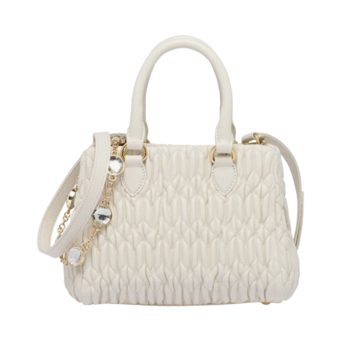 미우 미우 크리스탈 나파 가죽 핸드백 화이트(Miu Miu Crystal Nappa Leather Handbag White) - 3
