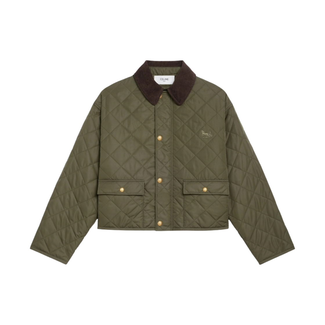 (W) 셀린느 라이트웨이트 나일론 퀼티드 헌팅 자켓 카키((W) Celine Quilted Hunting Jacket in Lightweight Nylon Khaki) - 1
