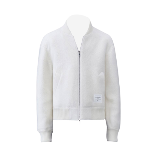 Thom Browne Wool Fleece Stripe Bomber White