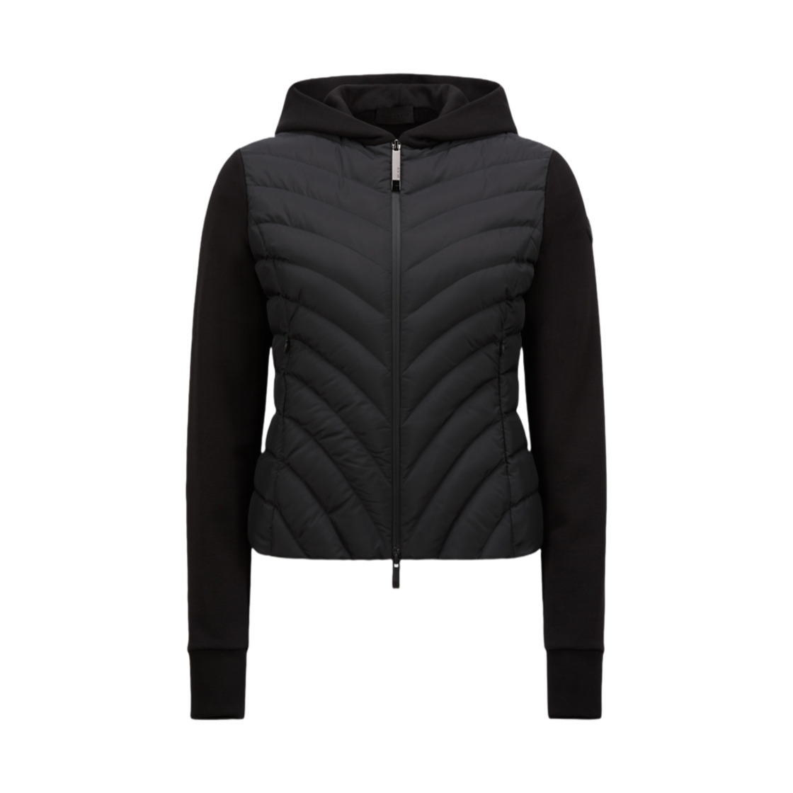 (W) 몽클레르 패딩 다이애그널 퀼티드 코튼 집업 후드 블랙 - 25SS((W) Moncler Padded Diagonal Quilted Cotton Zip Up Hoodie Black - 25SS) - 1