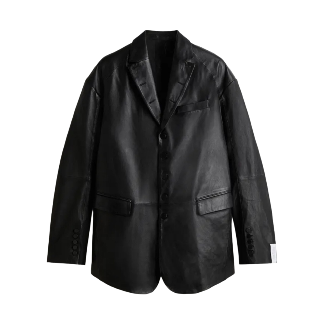 1216455001 H&M Button Detail Leather Blazer Black
