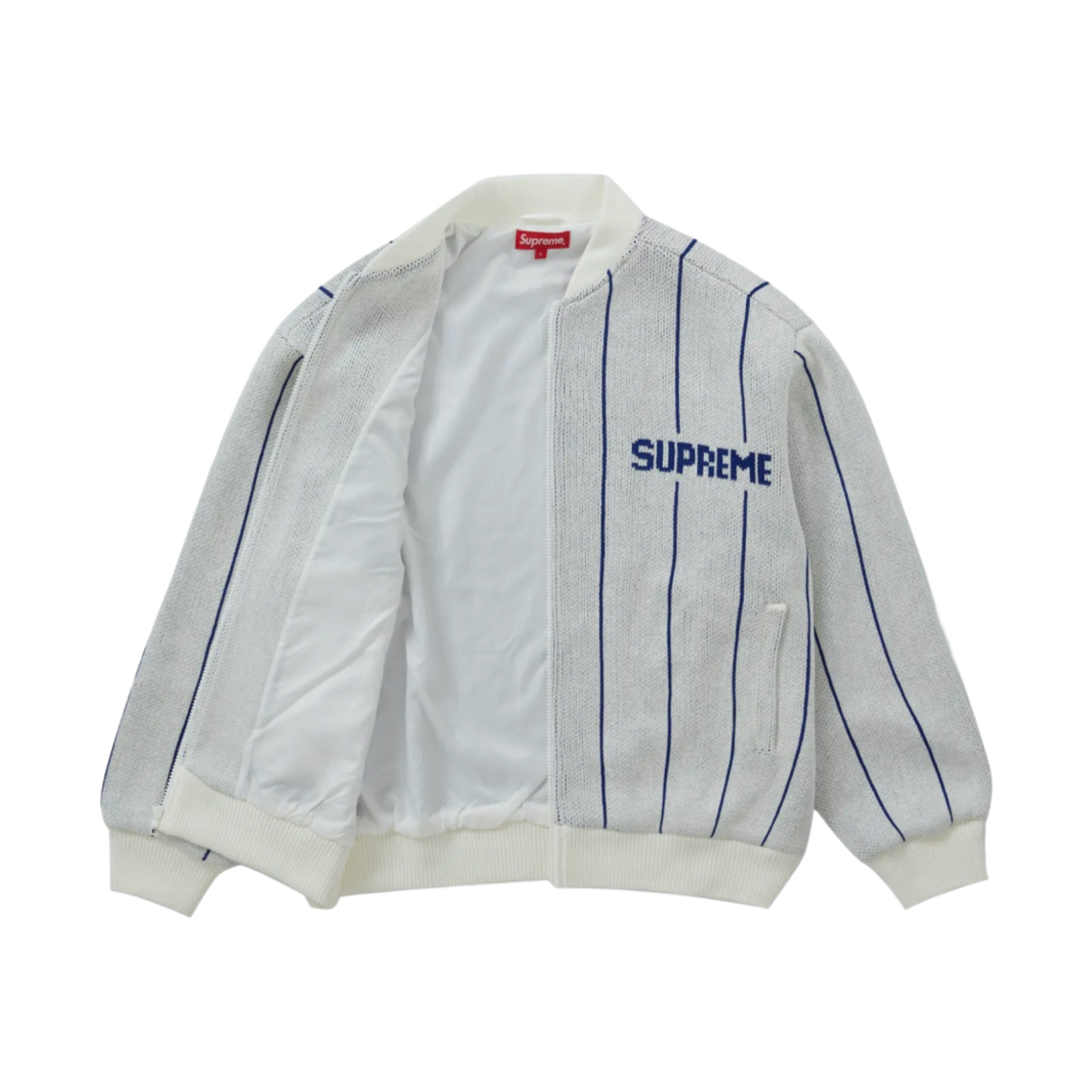 슈프림 핀스트라이프 바시티 집업 스웨터 화이트 - 23SS(Supreme Pinstripe Varsity Zip Up Sweater White - 23SS) - 2