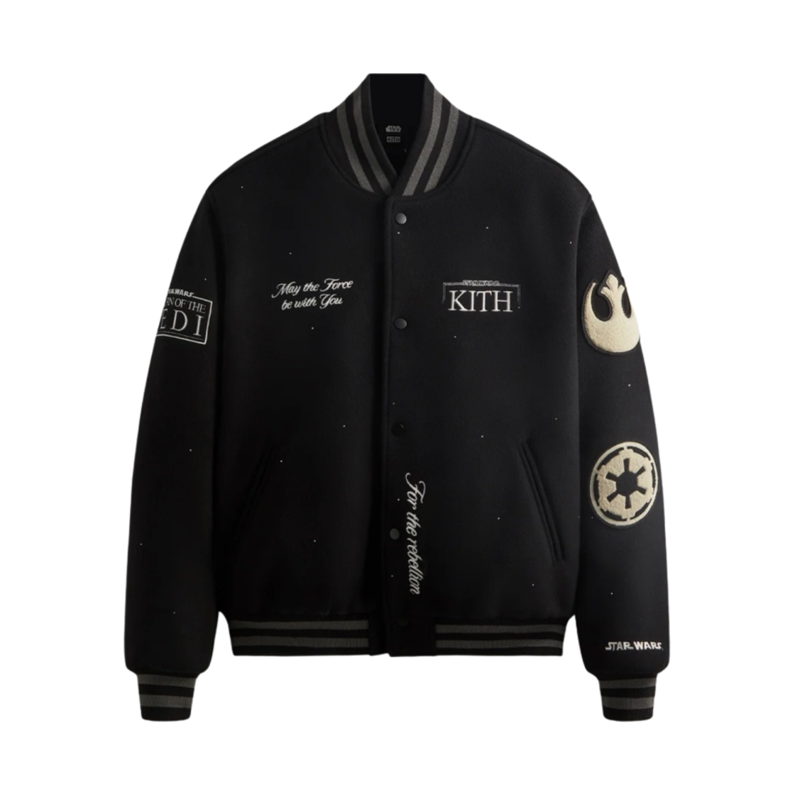 KHM010304-001-SV Kith x Star Wars Anniversary Swarovski Varsity Jacket Black