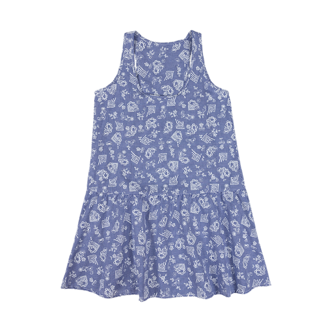 (W) ROMANTIC GINGHAM HOME SLIP DRESS BLUE Foli Women Romantic Gingham Home Slip Dress Blue