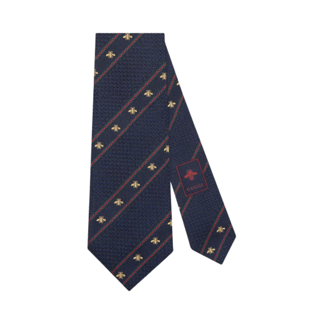 구찌 비 웹 실크 타이 미드나잇 블루 레드(Gucci Silk Tie with Bee Web Midnight Blue Red)