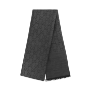(W) Gucci Microssima GG Wool Silk Scarf Black