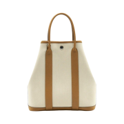 Hermes Garden File 28 Bag Military Canvas & Palladium Beton Gold