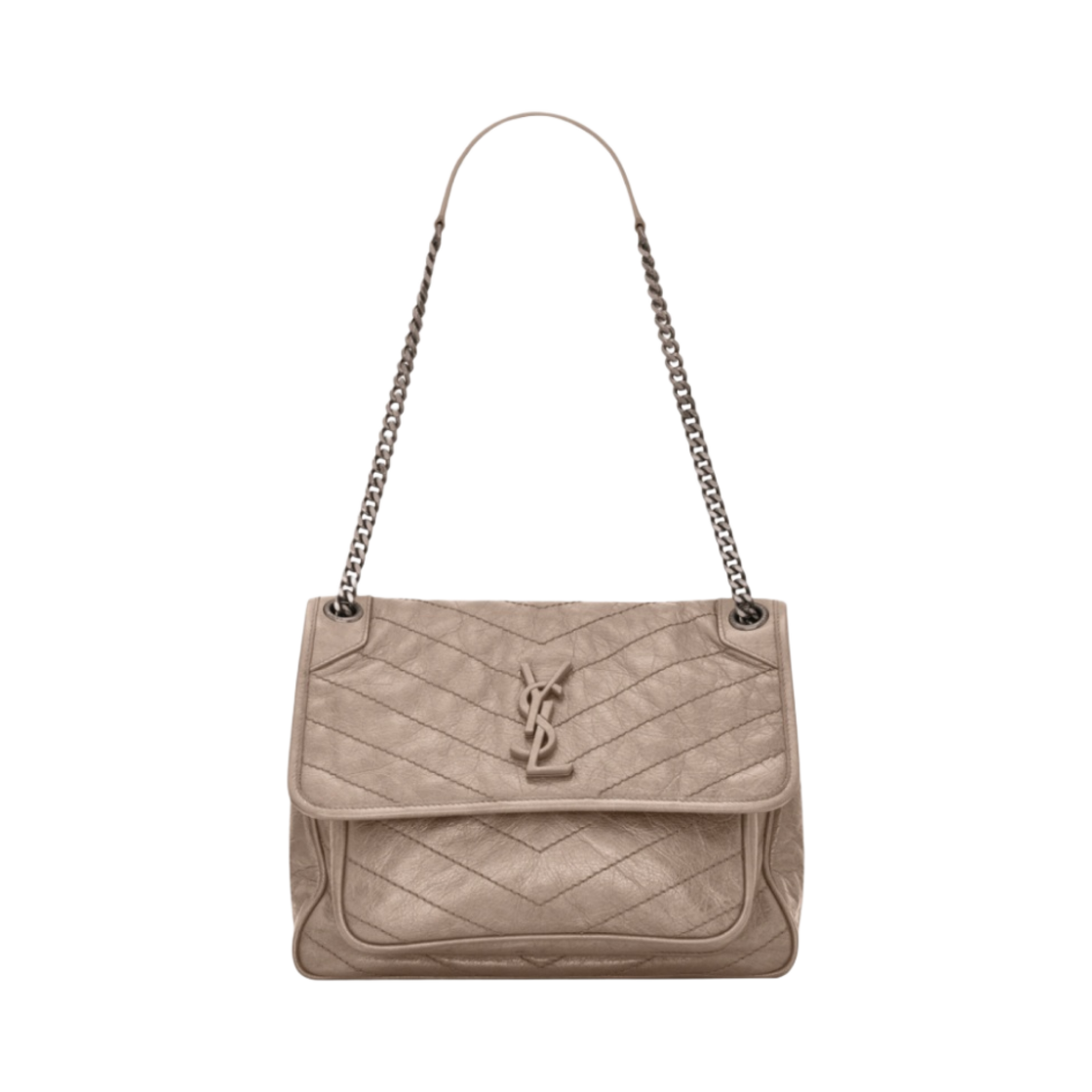 생로랑 니키 미디움 체인 백 크링클 빈티지 베지터블 탠 레더 그레이쉬 브라운(Saint Laurent Niki Medium Chain Bag In Crinkled Vintage Vegetable-Tanned Leather Greyish Brown) - 1