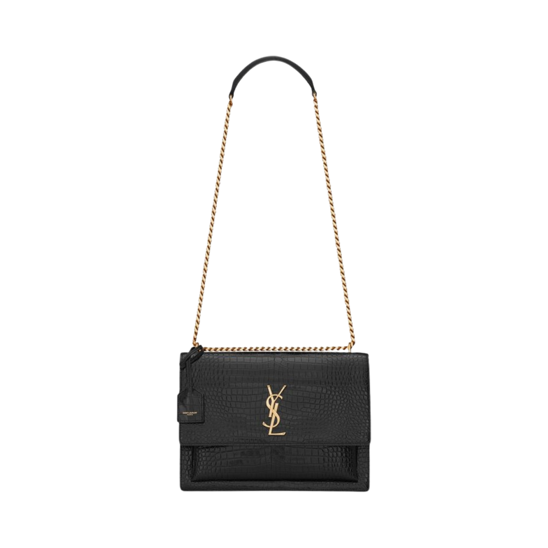 생로랑 선셋 라지 체인 백 크로커다일 엠보스 샤이니 레더 느와르(Saint Laurent Sunset Large Chain Bag In Crocodile-Embossed Shiny Leather Noir) - 1