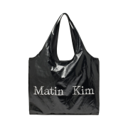 Matin Kim Cracked Logo Glossy Ecobag in Strong Black