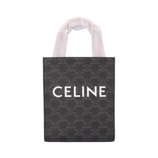 194372BZK Celine Mini Vertical Cabas in Triomphe Canvas and Calfskin Tan