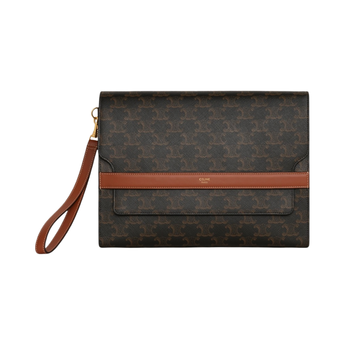 셀린느 트리옹프 캔버스 & 램스킨 플랩 파우치 탄(Celine Pouch with Flap in Triomphe Canvas and Lambskin Tan) - 1