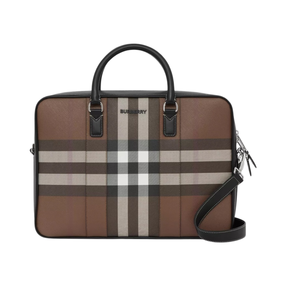 버버리 체크 레더 브리프케이스 다크 버치 브라운(Burberry Check Leather Briefcase Dark Birch Brown) - 1