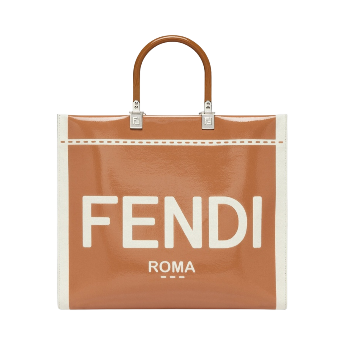 펜디 선샤인 미디움 캔버스 페이턴트 레더 쇼퍼 브라운(Fendi Sunshine Medium Canvas and Patent Leather Shopper Brown) - 1