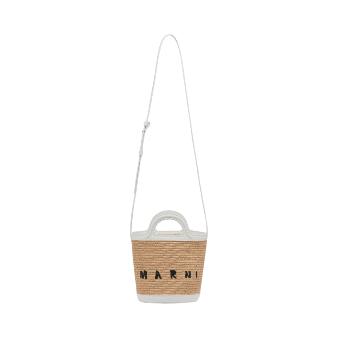 SCMP0056Q1-P3860-Z0T01 Marni Leather & Raffia Tropicalia Small Bucket Bag Sand Storm White