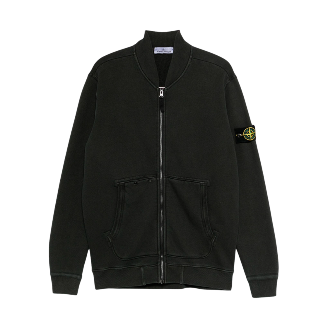 811565241-V0129 Stone Island 65241 Organic Cotton Diagonal Fleece Old Effect Pocket Details Full Zipper Sweatshirt Black - 24FW